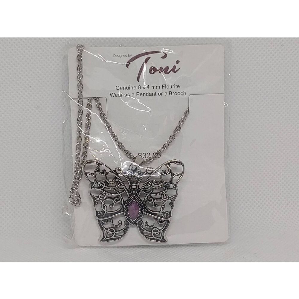Toni Silver Fluorite Butterfly Brooch Or Pendant Necklace